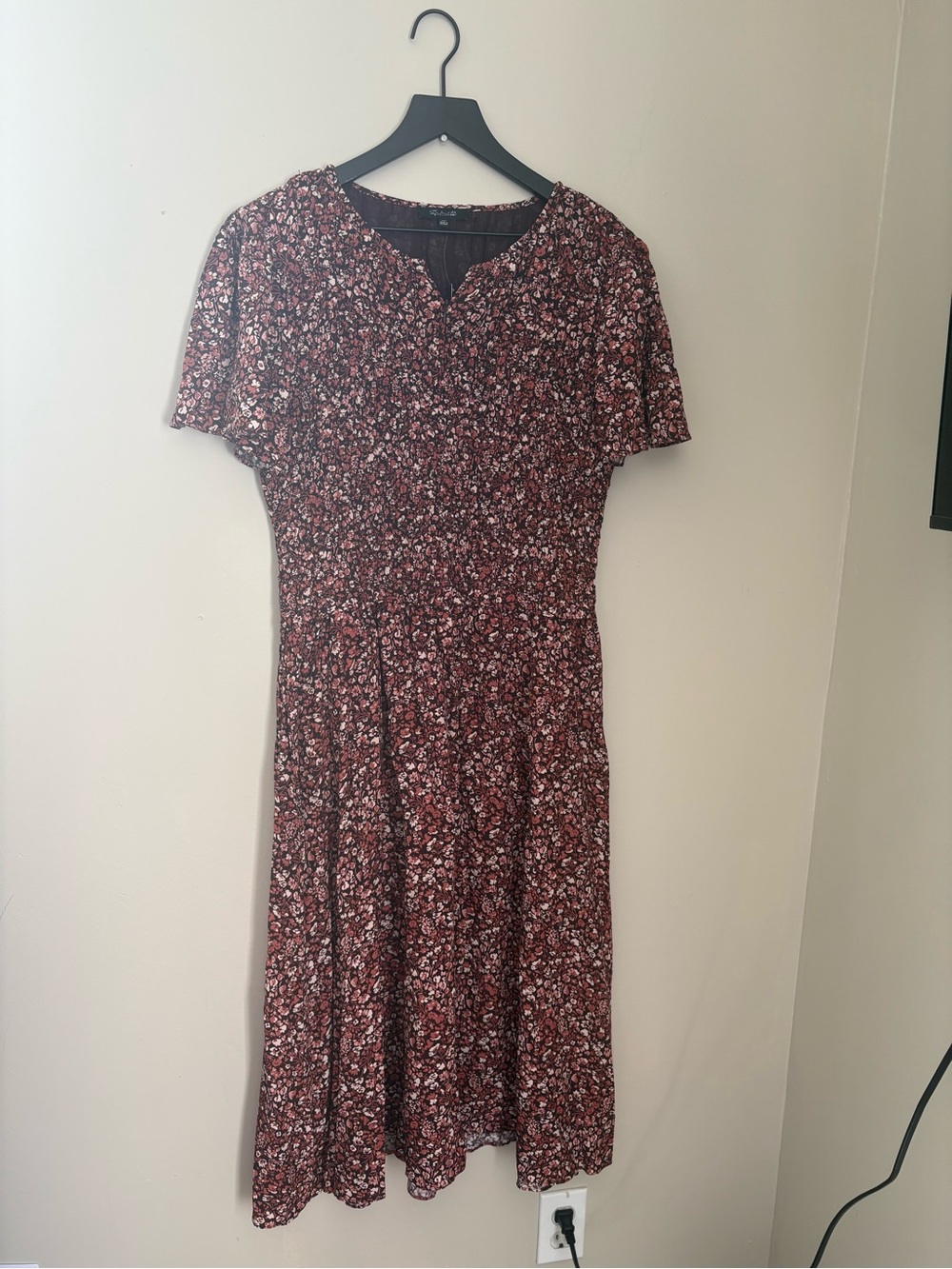 Madewell Zip-Front Flutter-Sleeve Midi Dress Daphne Floral Raisin Blush sz 10 CC - Picture 3 of 8